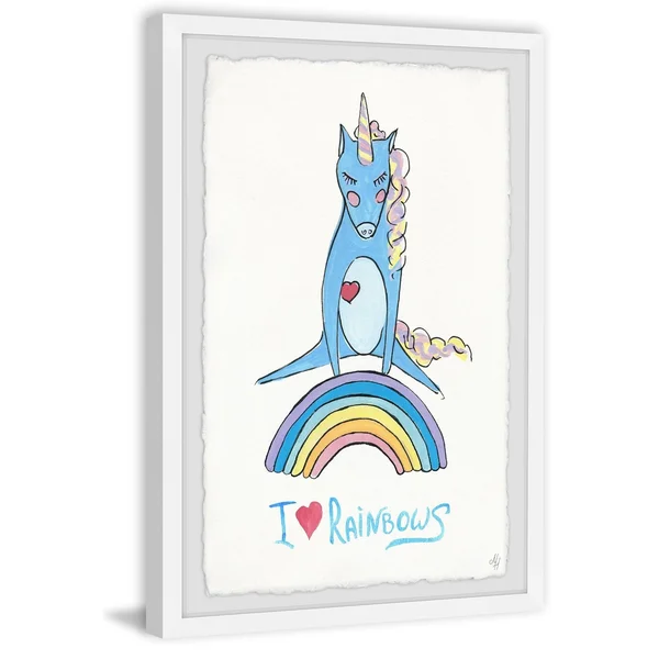 Marmont Hill Playful Rainbow Unicorn Framed Wall Art - Size: 12 inch x 8 inch