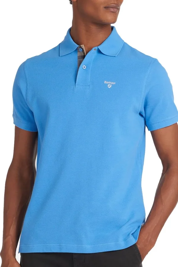 Barbour Tartan Pique Polo Shirt Delft Blue Size: Size 3XL