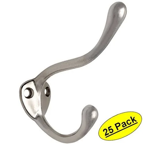 Designers Impressions 57480 Satin Nickel Heavy Duty Coat & Hat Hook - 25 Pack