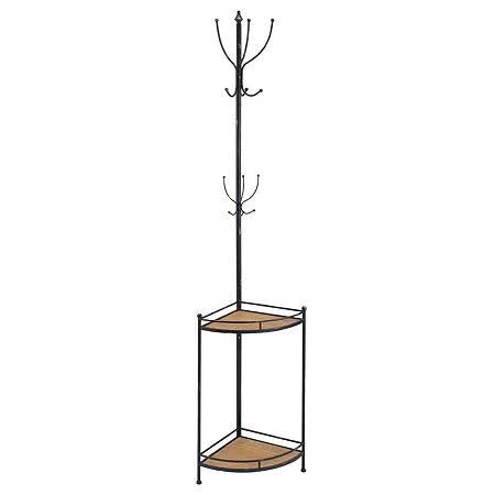 Corner Metal and Wood Coat Rack, Black