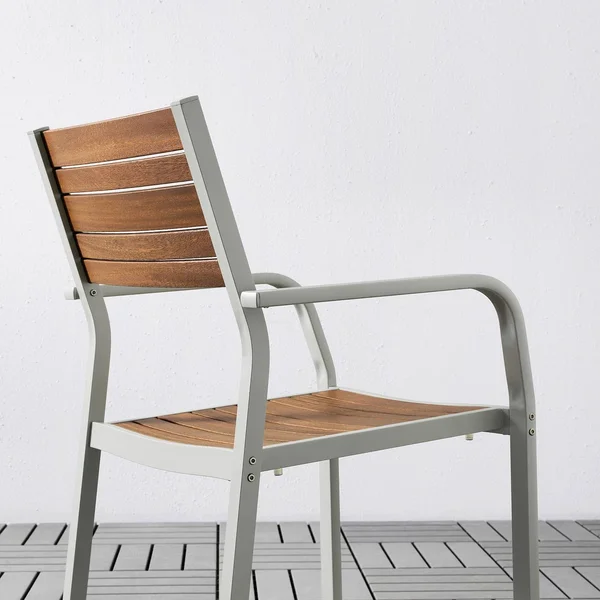 IKEA - SJ腖LAND Table and 4 Armchairs - Outdoor, SJ腖LAND Light brown/Kuddarna Light Blue, 61 3/8x35 3/8