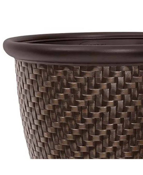 Suncast 18 x 16.5 inch Wicker Resin Dirt Pot Garden Planter, Dark Brown (2 Pack)