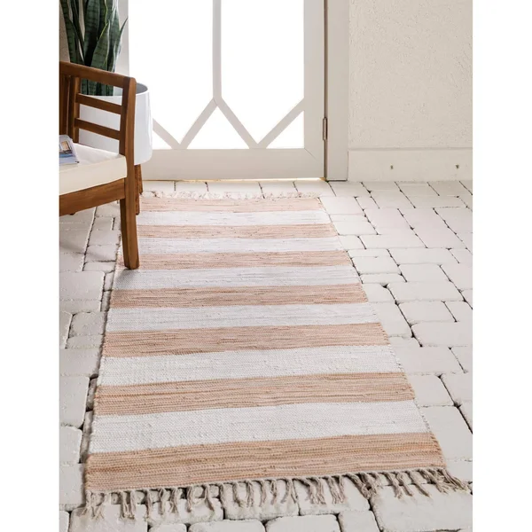 Unique Loom Chindi Rag Striped Area Rug 2& 2 x 10& Runner Beige/Tan