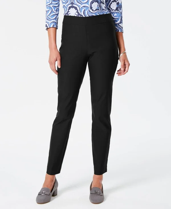 Charter Club Cambridge Skinny Pull-On Tummy-Control Pants - Regular and Short Lengths, Created for Macy&s - Deep Black