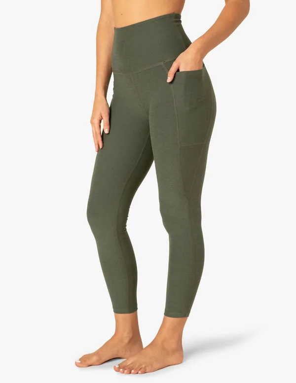 Beyond Yoga Women's Spacedye Out of Pocket High Waisted 7/8 Leggings - Eden Green Heather Medium, Spandex