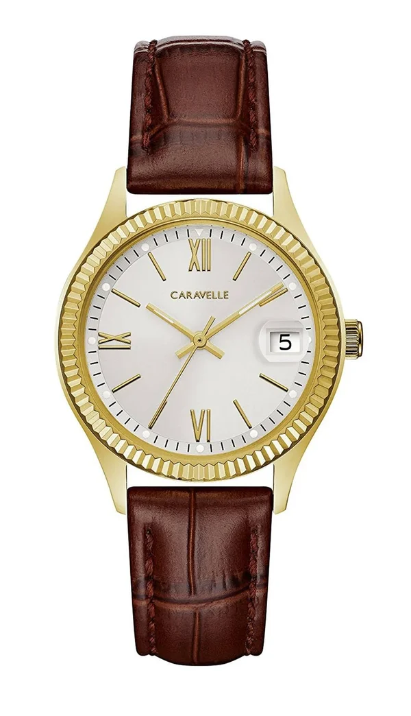 Caravelle by Bulova Women's Leather Strap Goldtone Dress Watch 44M111