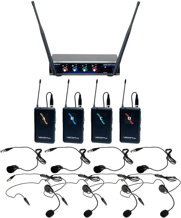 VocoPro Digital-QUAD-B4 Four Channel UHF Digital Wireless Headset & Lapel Mic