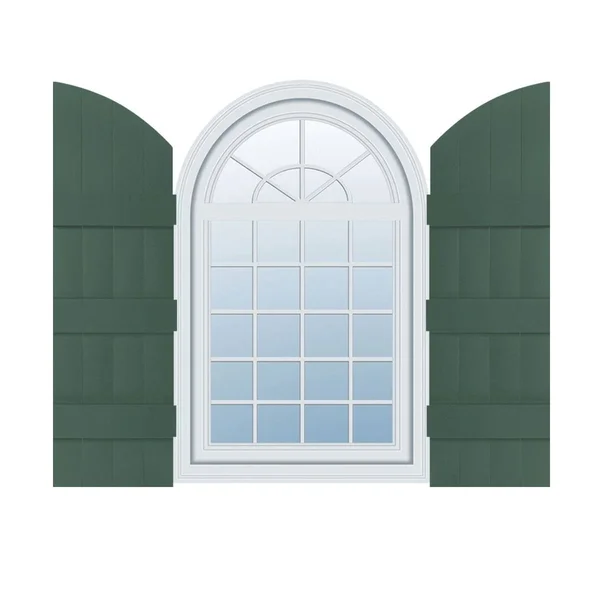 14 inchw x 89 inchh (82 inch Low Side) Lifetime Vinyl - Standard Four Board Joined w/ Archtop, Board-n-Batten Shutters, w/Install