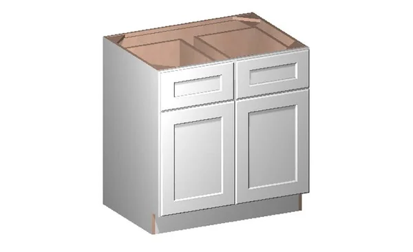 Wilora Hawthorne Shaker White 33x22 x 34.5x22 x 24x22 2 Doors, 2 Drawers, 1 Shelf, 1 Rollout Shelf Base Cabinet, High-Density F