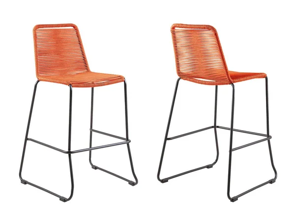 Armen Living Shasta 30 in. Outdoor Metal and Tangerine Rope Stackable Barstool (Set of 2)