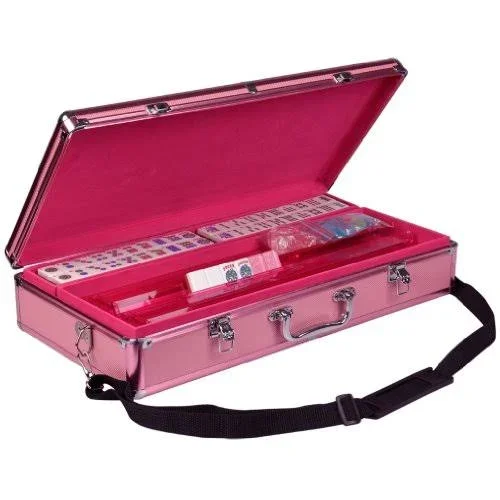 American Mahjong (Mah Jongg - Mahjongg) 166 Tiles All-in-One Racks, Pushers Set - Pink Sparkles with Pink Aluminum Case