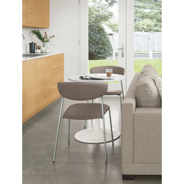 Room & Board - Modern Aria Round Table 27 Diameter in White, Marbled White Quartz Top w/ White Base