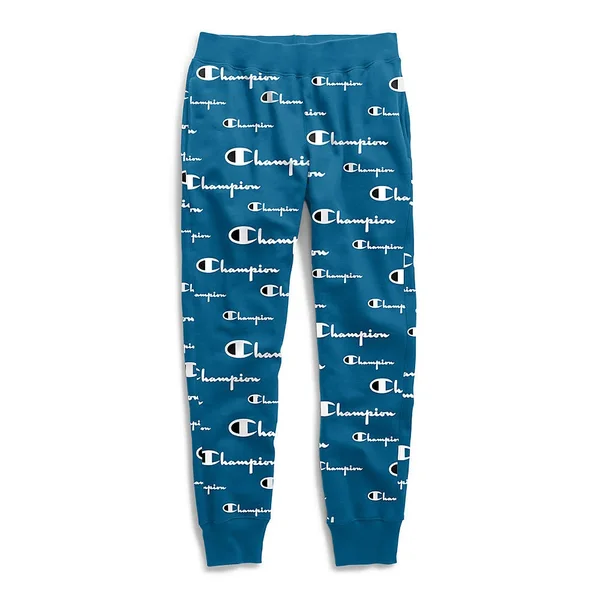 Champion Life Men's REVERSE Weave Joggers, All Over Logo Multi Scale Script Running Waves M