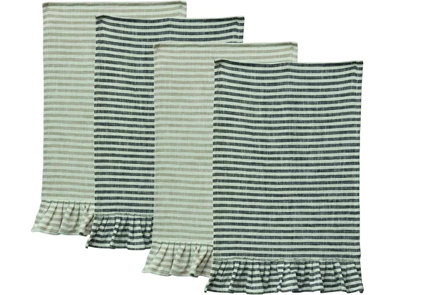 Creative Co-op Striped Cotton Ruffles (Set of 2 Colors) Tea Towels, Grey