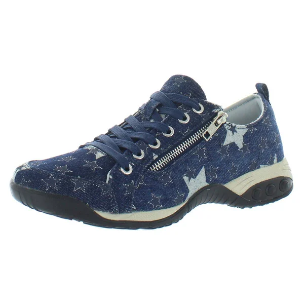 Therafit Womens Sienna Metallic Star Denim Fashion Sneakers