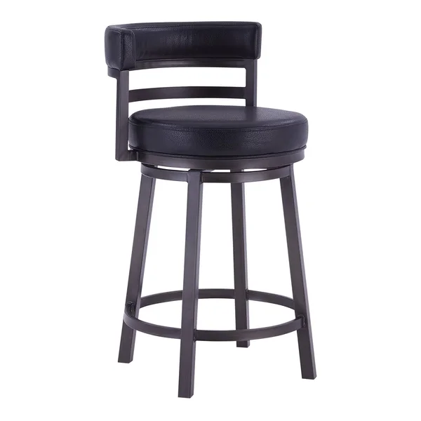 Armen Living Titana 26 inch Counter Height Metal Swivel Barstool in Ford Black PU and Mineral Finish