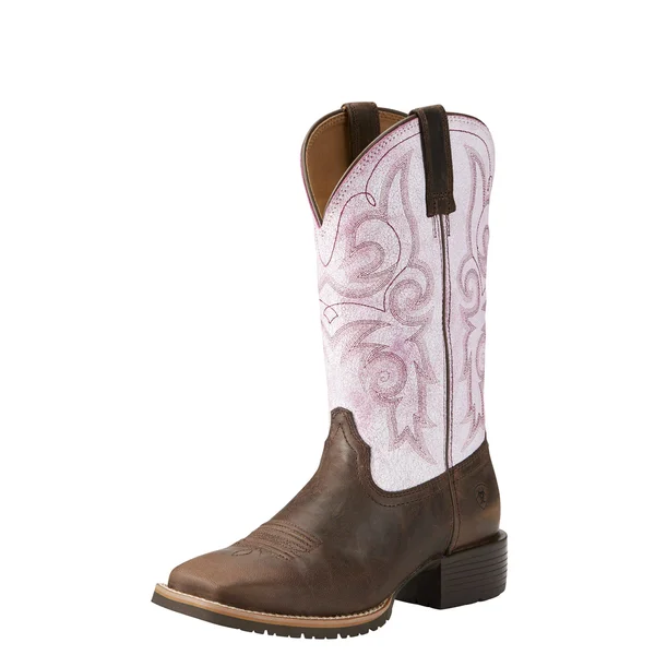 Ariat Hybrid Rancher Cowboy Boots Barnwood/Distressed Pink : 10 B