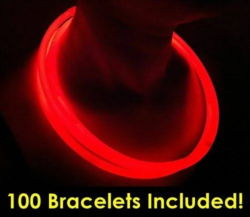 Glow Sticks Bulk Wholesale Necklaces - 100 22x22 Glow Stick Necklaces Red +100 Free Glow Bracelets