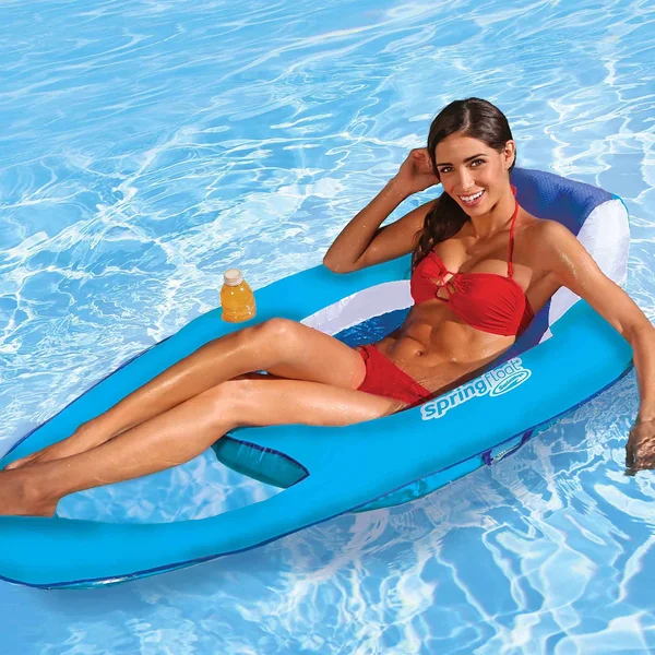 Swimways Spring Float Recliner, Light Blue/Dark Blue, 56 in x 38 in x 16 in