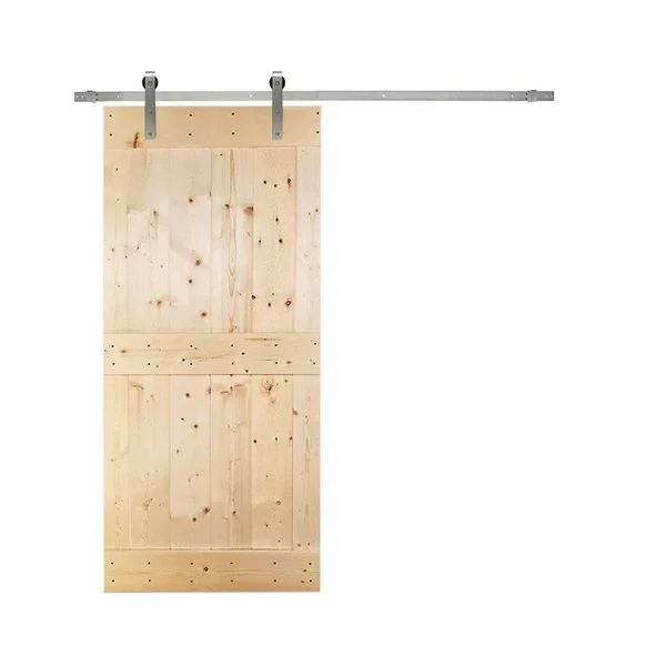 Groove 36 in x 84 in Unfinished 2 Panel Wood Barn Door with Sliding Hardware - 36 x 84