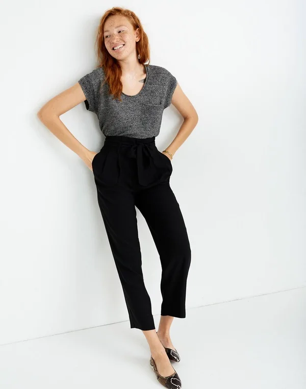 Madewell Women's Drapey Paperbag Pants in True Black - Size 00
