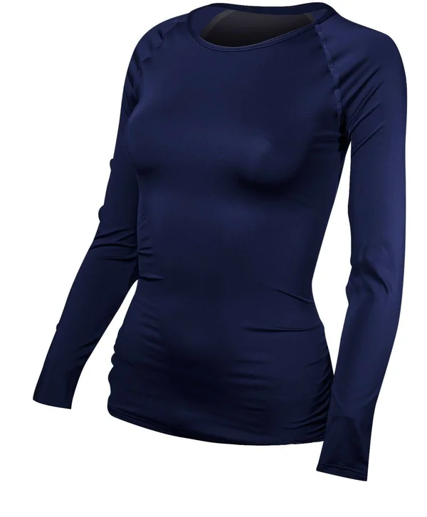 TYR Women's Rash Guard Long Sleeve Belize Solid Navy Medium