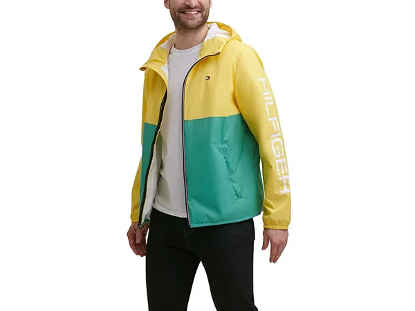 Tommy Hilfiger Men's Lightweight Active Water Resistant Hooded Rain Jacket
