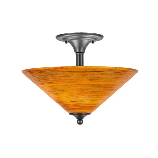 Toltec Lighting-121-MB-411-Two Light Semi-Flush Mount Matte Black Finish with Italian Bubble Glass