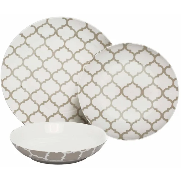Melange Coupe 36 Piece Porcelain Dinner Set (Grey Impressions)| Service for 12| Microwave - Dishwasher & Oven Safe, Dinner P