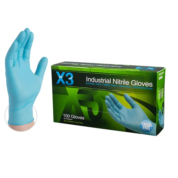 X3 Nitrile - Latex Free, Powder Free, Industrial Disposable Gloves, 2X-Large, Blue, 1000/Case