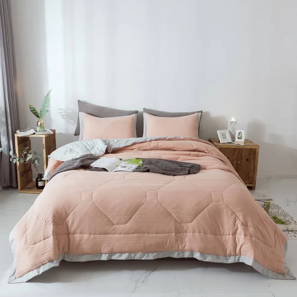 Kasentex Plush Fall Season Reversible Cozy Quilted Comforter Set with Ruffled Trim Edge and Matching Shams Twin - Peach Rose