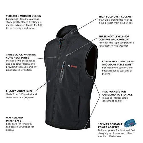 Bosch GHV12V-203XLN12 12V Max Heated Vest Kit with Portable Power Adapter - Siz