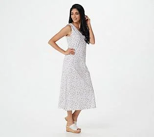 Belle by Kim Gravel Slub Knit Tank Maxi Dress, Size Large, White Leopard