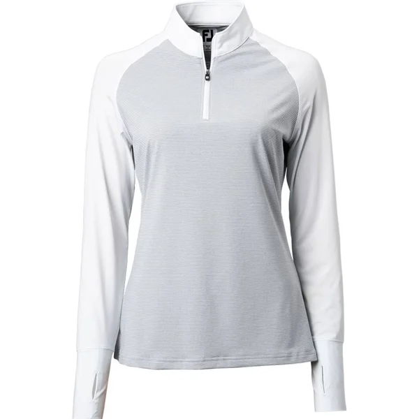 FootJoy Women's Long Sleeve Sun Protection 1/4 Zip Golf Pullover White/Grey L