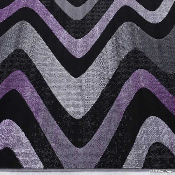 Allstar Chocolate Modern Distressed Wavy Linear Design Rug - 9& 8x22 x 7& 9x22