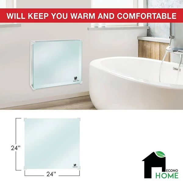 EconoHome Wall Mount Space Heater Panel - with Thermostat and Glass Heat Guard Cover - 400W Convection Heater - for 120 Sq ft Ro, 24 x 24