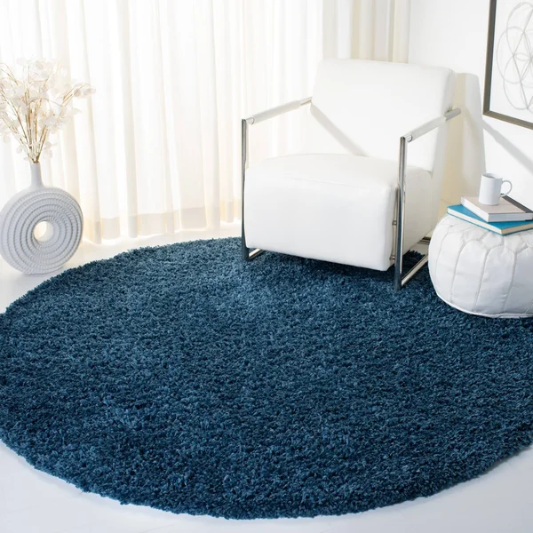 Safavieh August Sophia Solid Plush Shag Area Rug - Navy, 6&7 inch x 6&7 inch Round