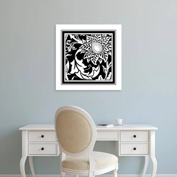 Easy Art Prints Vision Studio&s &Bu0026W Graphic Floral Motif II& Premium Canvas Art - 12 x 12 - Classic Black Frame