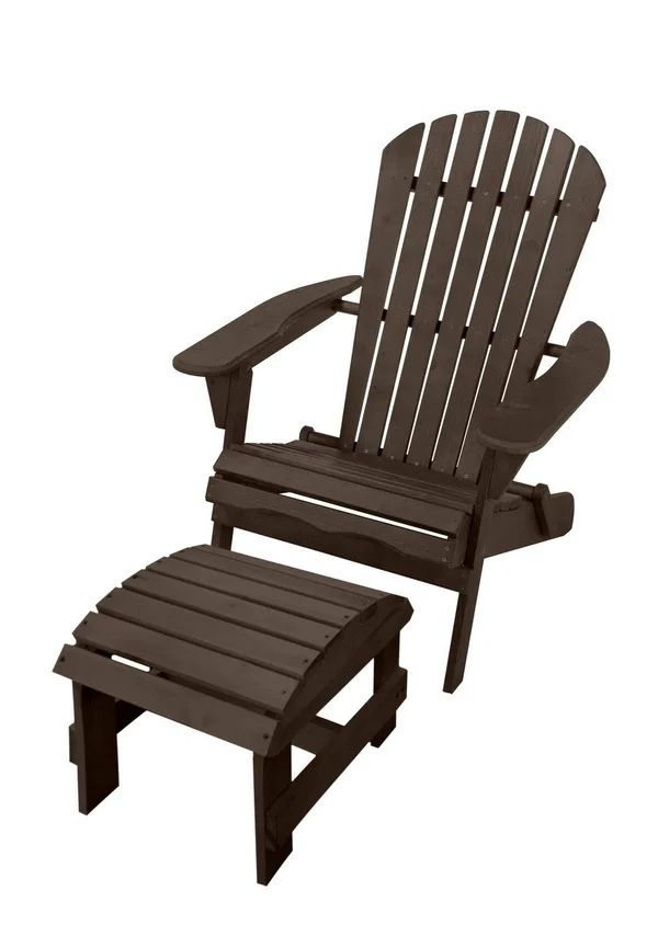 W Home SW1912DB-CHOT 66 in. Adirondack Chair with Ottoman Dark Brown