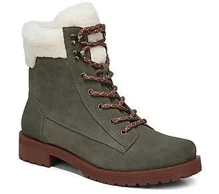 Vionic Water ResistantSuede Lace-Up Hiker Boots - Zoey - Size 8 Wide, Olive