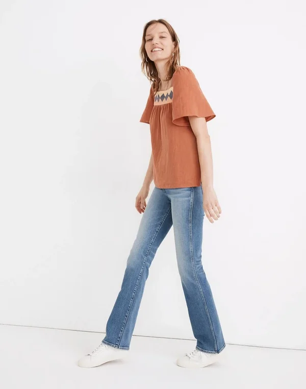 Madewell Women's Patchwork Square-Neck Top in Burnt Clay - Size S