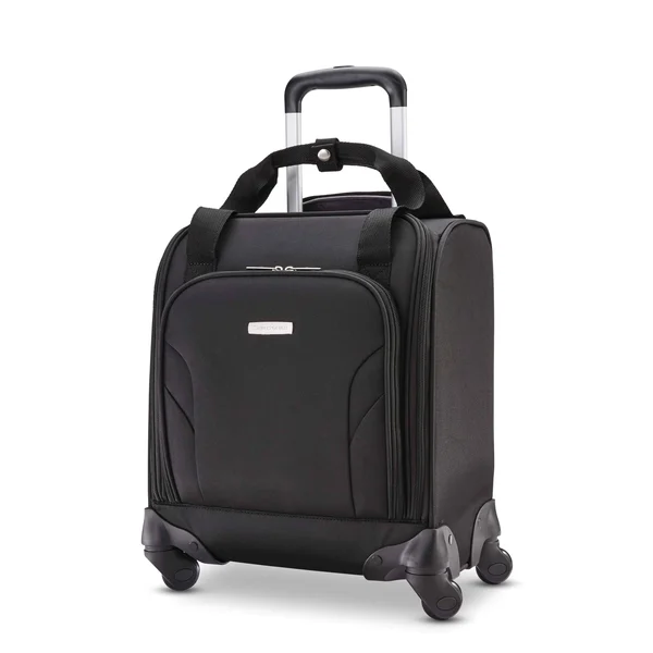 Samsonite Underseat Carry-On Spinner with USB Port, Jet Black, 16.5" x 13.75" x 9"