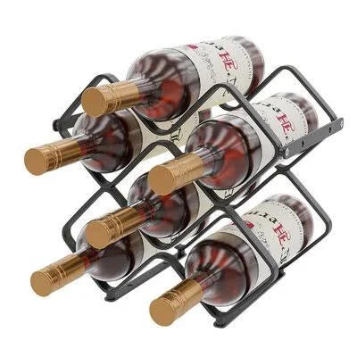Black Metal Wine Bottles Holder Organizer 6 Bottles Gold Wine Rack - Countertop or Wall Mounted for Wine Storage, Hanging Wine St