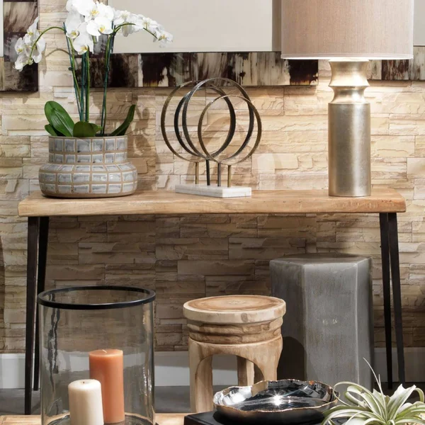 30” Beige and Black Wood Table Top Console Table