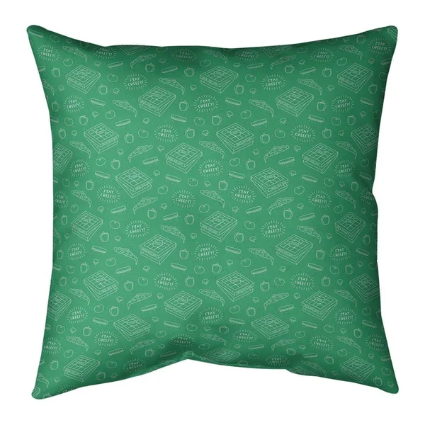 Fun Color Background Pizza Pattern Throw Pillow - 14 x 14 - Teal - Linen