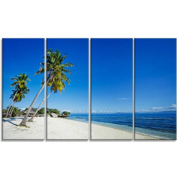 Designart 'Palms Bent to Beautiful Vacation Beach' 4 Piece Photographic Print on Wrapped Canvas Set