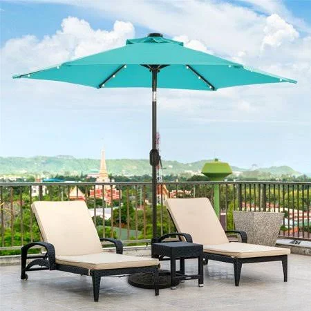 Superjoe 7.5ft Solar Patio Umbrella 18 LED Lighted Market Table Steel Umbrella - Lake Blue, Size: Large