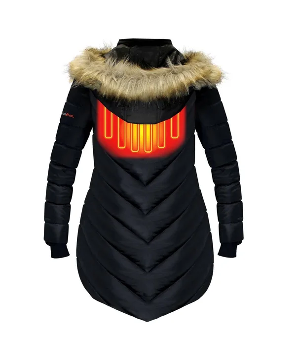 ActionHeat 5V Heated Long Puffer Jacket w/ Hood - Women's