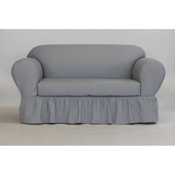 Classic Slipcovers Shabby Sofa Skirted Box Cushion Slipcover - White