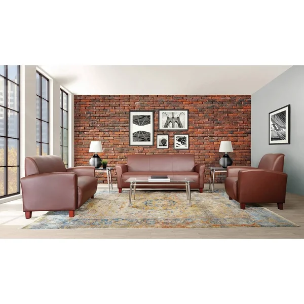 Office Star Breeze Black Eco Leather Club Chair with Cherry Finish Legs